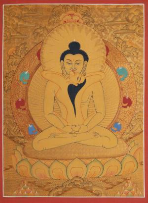 Small Size Full Gold Style Buddha Shakti Thangka | Samantabhadra Yab Yum Buddha Art for Meditation